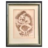 Framed vintage lithograph, ï¿½Seated Ballerinaï¿½
