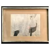 Signed, framed ink on paper portrait