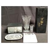 Group of glass and crystal vases, Tivoli audio,