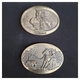 Pair of solid brass western belt buckles