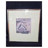 Signed water color on stone title "Butterfly