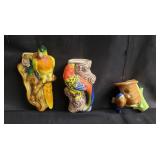 Group of three vintage figural ceramic wall
