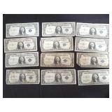 12 silver certificate one dollar bills