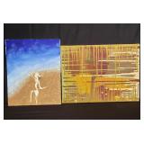 Pair of mix media abstract oil paintings