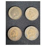 Group of 4 Indian head pennies 1892, 1898, 1905,