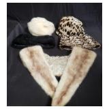 Group of mink fur collars and hats