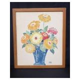 Signed water color on paper, "Zinnas" w/official