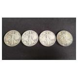 Four walking liberty half dollars 1942 &