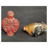 Pair of vintage snuff bottles, cinnabar and