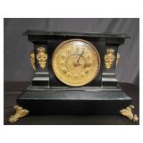 Vintage metal w/ brass accents mantel clock