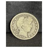 1908 D silver barber half dollar coin weight: