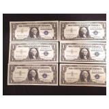 6 silver certificate one dollar bills