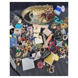 Vintage vanity & lipstick tray, costume jewelry