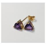 14k gold and amethyst earrings 1 backing missing