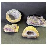 4 amethyst crystal geodes