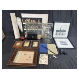 Group of misc. in a box lot frames, binoculars,