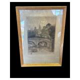 Vintage framed signed engraved art