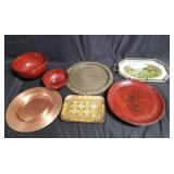 Group of trays, platters, wood bowls, etc. Box lot