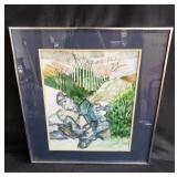 Signed mixed media watercolor in frame