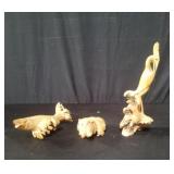 Group of carved burlwood animal sculptures
