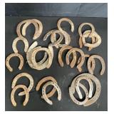Group of horse shoes in plastic crate