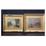Pair of vintage oil on board, landscape