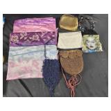 3 Cashmere scarves, 5 vintage purses