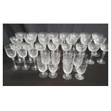 Group of Fostori etched crystal stemware box lot