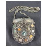 Vintage Sajai metal & agate natural stone purse
