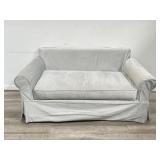 Light gray velvet love seat sofa/ couch