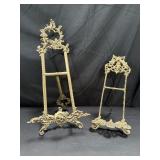Pair of vintage brass easels (larger easel 20"h