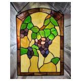 Vintage leaded stained glass hanging window panel