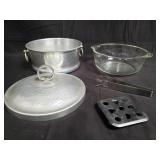 Hand hammered aluminum ice bucket with Pyrex