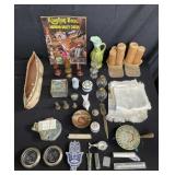 Group of bookends, sterling coasters and misc