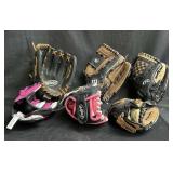 Group of 6 baseball mitts