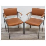 Pair of Italian leather & metal arm chairs