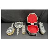 Vintage silver plated vanity set; hand held
