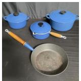 Set of Le Creuset pots and pan made in France