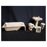 Group of cast iron miniatures bathroom furniture