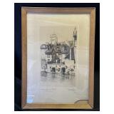 Framed vintage signed engraved art