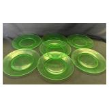 7 vintage green depression glass plates
