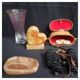 Group of miscellaneous vase, binoculars, case etc