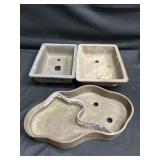 Group of three bonsai pot pottery