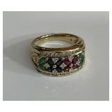 14kt gold ring w/diamond & colored stones