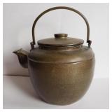 Early signed Asian brass tea kettle with lid