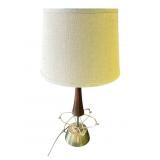 Vintage MCM brass & wood table lamp