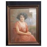 Antique signed framed pastel on paper