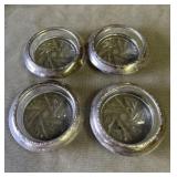 4 Vintage sterling silver glass coasters