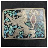 Vintage turquoise lion belt buckle