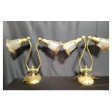 Pair of 1950s brass double socket glass shade